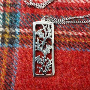 New Made in Scotland Pewter Thistle Rectangle Necklace